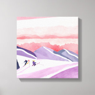 Lienzo Pastel Watercolor Ski Mountain Sunset