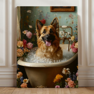 Lienzo Pastor Alemán en un baño de burbujas floral