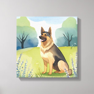 Lienzo Pastor Alemán Pintura de Acuarela de Perro