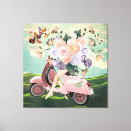 Lienzo Patas Scooter rosas Bouquet & Sky Retro Collage