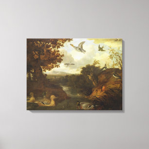 Lienzo Patos y otras aves sobre un arroyo en un italiano