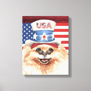 Lienzo Patriotic Toy pom Dog Bandera americana festividad