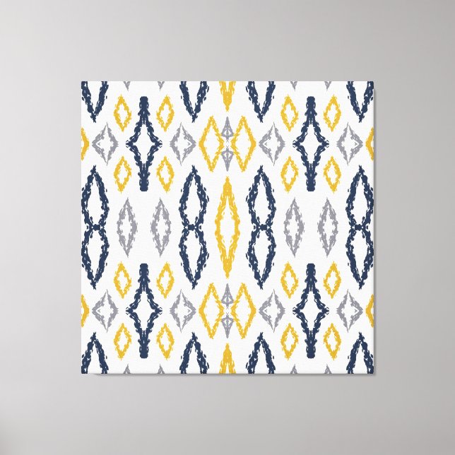 Lienzo Patrón blanco amarillo azul Ikat marroquí (Anverso)