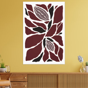 Lienzo Patrón Botánico Burgundy Abstracto