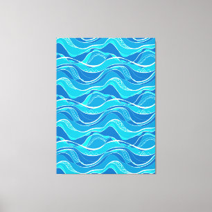 Lienzo Patrón con olas azules con un patrón tribal blanco