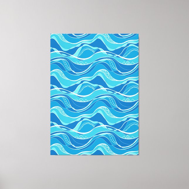 Lienzo Patrón con olas azules con un patrón tribal blanco (Anverso)