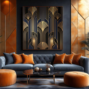 Lienzo Patrón de abanico de oro Art Deco lujoso