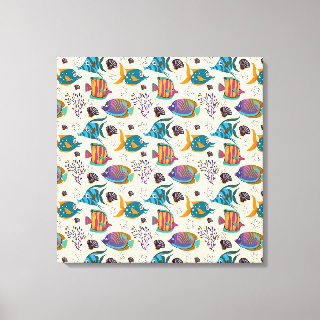 Lienzo Patrón de animales acuáticos | vida submarina en e (Anverso)