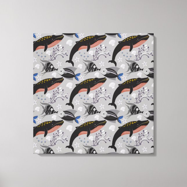 Lienzo Patrón de animales acuáticos | vida submarina en l (Anverso)