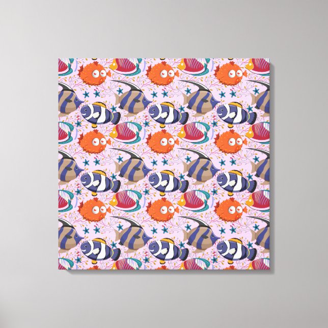 Lienzo Patrón de animales acuáticos | vida submarina en l (Anverso)