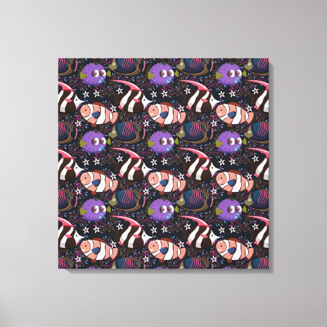 Lienzo Patrón de animales acuáticos | vida submarina en l (Anverso)