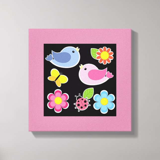 LIENZO PATRÓN DE AVES Y FLORES (Anverso)