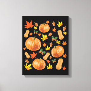 Lienzo Patrón de caída de la calabaza Naranja de otoño
