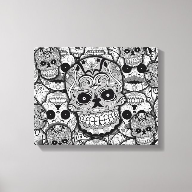 Lienzo Patrón de calaveras azucareras (Anverso)