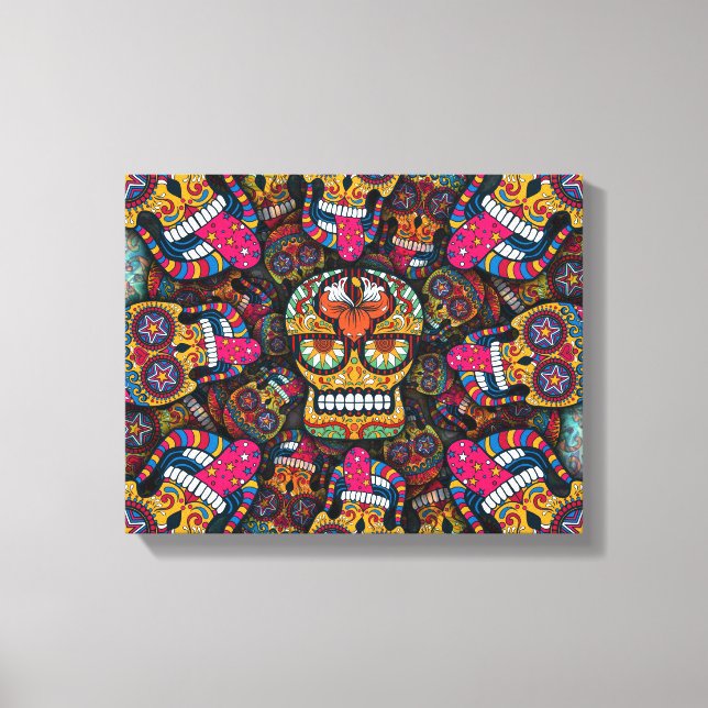 Lienzo Patrón de calaveras azucareras (Anverso)