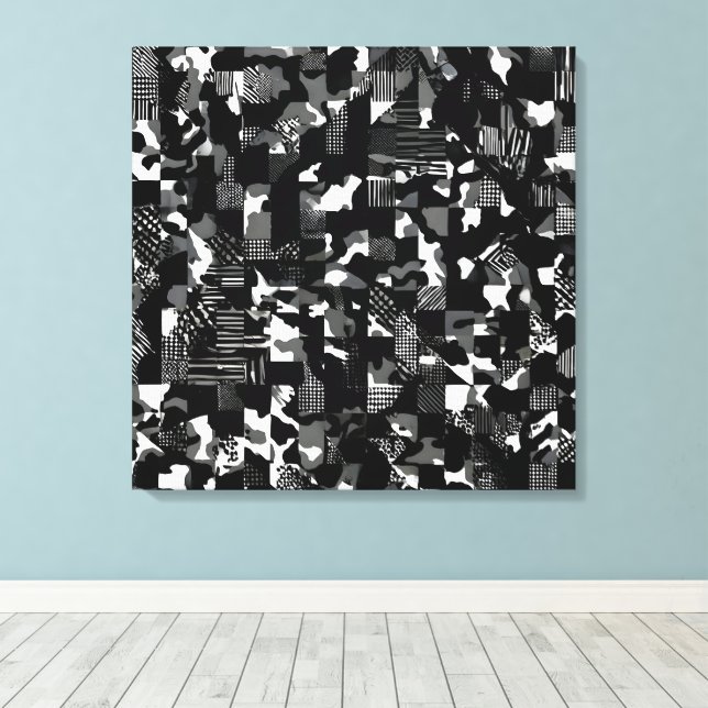Lienzo Patrón de camuflaje blanco negro "Fractura" (Insitu (piso de madera))