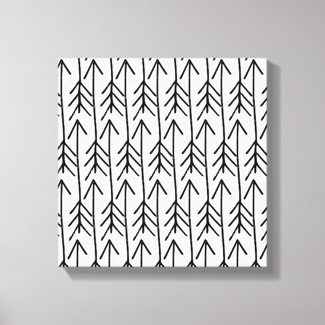 Lienzo Patrón de cheurón geométrico blanco negro dibujado (Anverso)