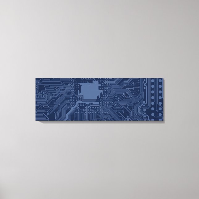 Lienzo Patrón de circuito de la tarjeta madre azul geek (Anverso)