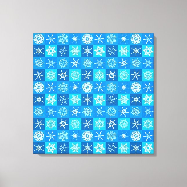 Lienzo Patrón de copos de nieve azules (Anverso)