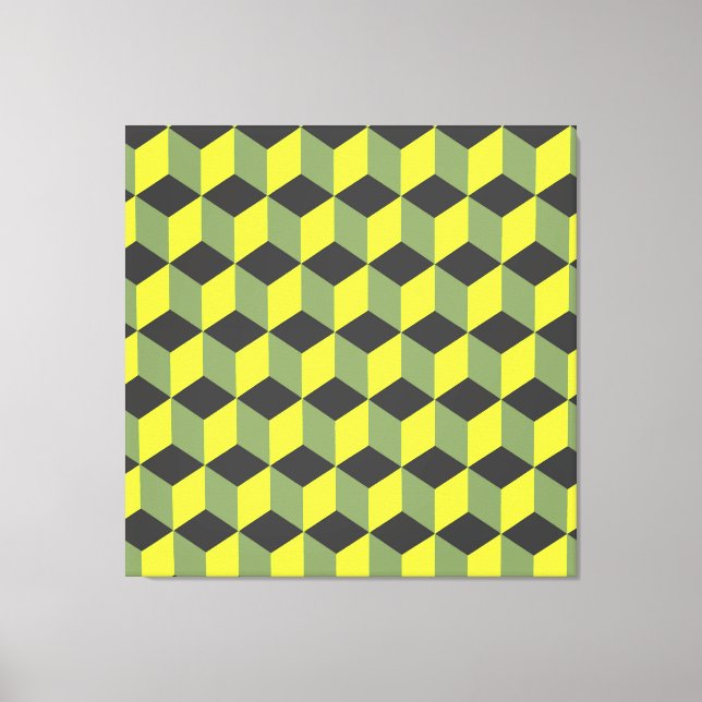 Lienzo Patrón de cubo isométrico gris negro amarillo (Anverso)