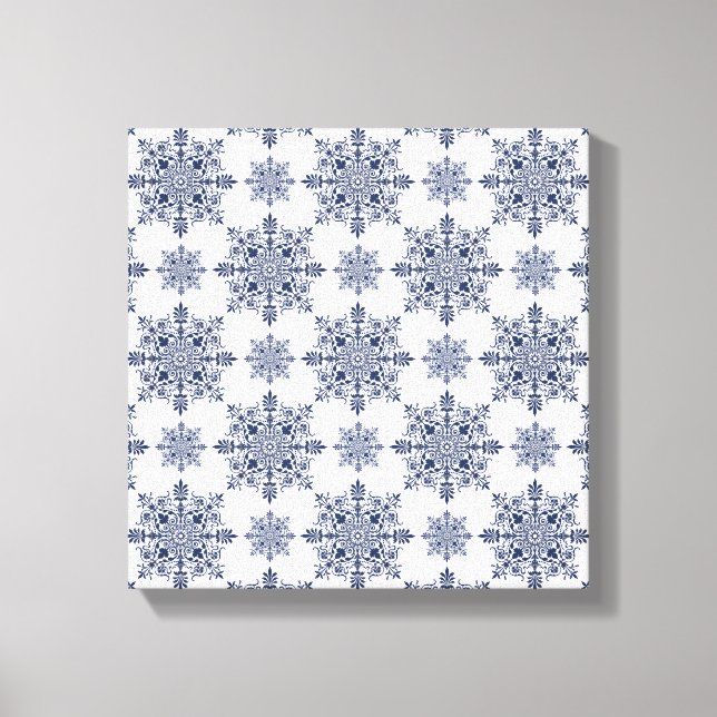 Lienzo Patrón de damasco de copo de nieve azul (Anverso)