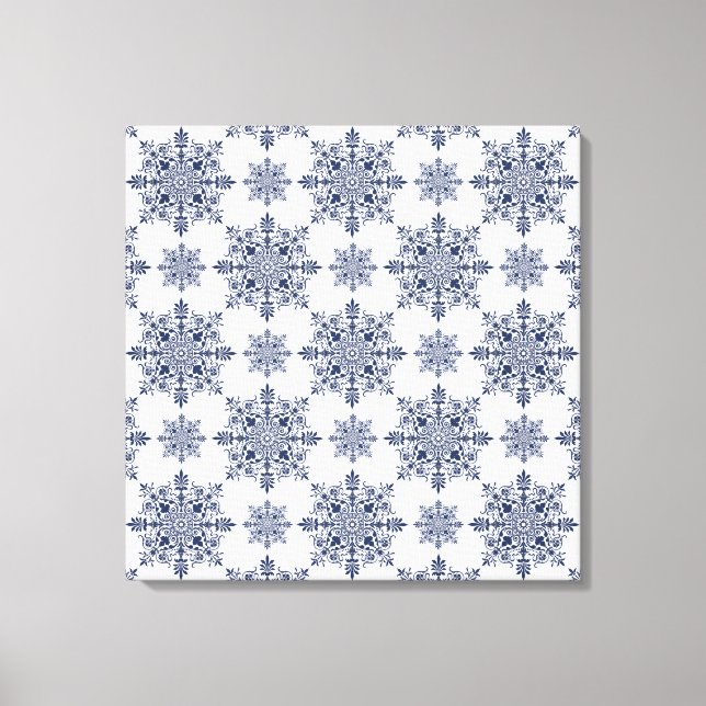 Lienzo Patrón de Damasco de copo de nieve azul (Anverso)