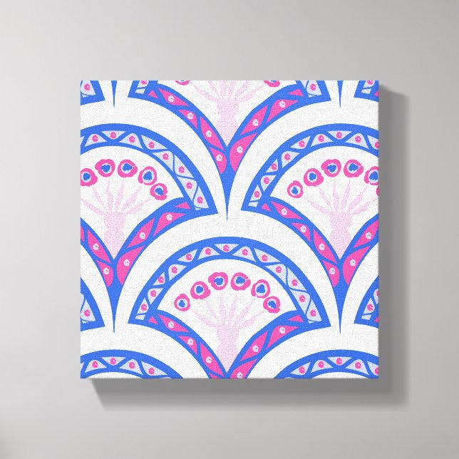 Lienzo patrón de damasco floral azul (Anverso)