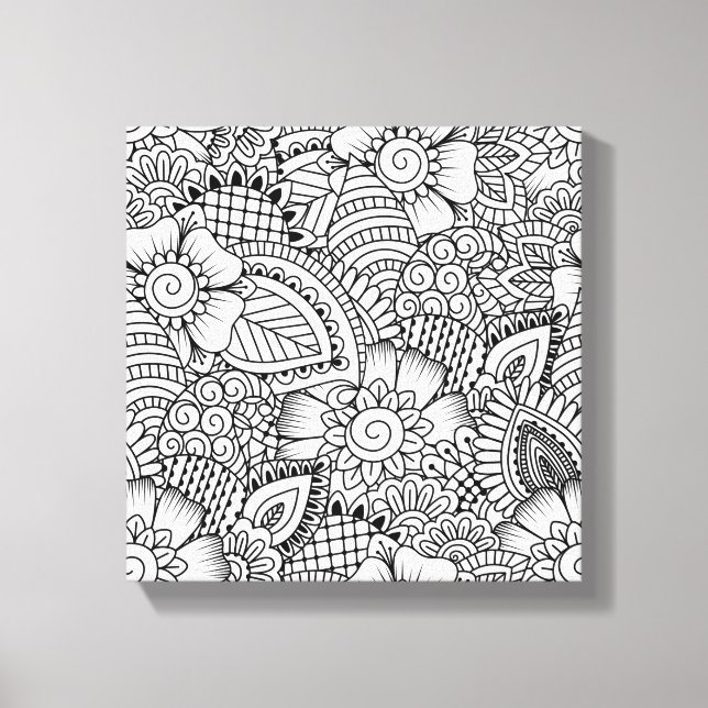 Lienzo Patrón de Doodle Floral 6 (Anverso)