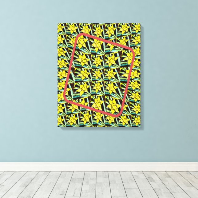 Lienzo Patrón de flores amarillas y valiosas (Insitu (piso de madera))