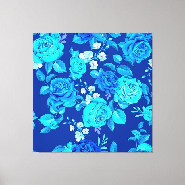 Lienzo Patrón de flores de rosa azul clásica-87600 (Anverso)