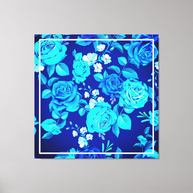 Lienzo Patrón de flores de rosa azul clásica-87600 (Anverso)