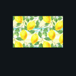 Lienzo Patrón de fruta de limón de verano tropical de cad<br><div class="desc">Hermoso patrón contemporáneo de frutas de limón azul turquesa,  amarillo y naranja sobre fondo acuático a rayas. Diseño hipster,  original,  moderno y caprichoso para la elegante diva de moda artística o de moda artística,  trendsetter de cadera,  estilo de arte retro vintage o amante del motivo abstracto.</div>