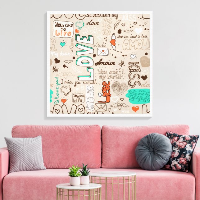 Lienzo Patrón de garabatos de citas de amor (Insitu (Sala de estar))