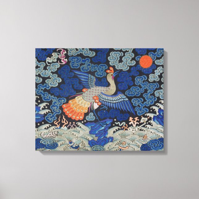 Lienzo Patrón de grulla china vintage: azul imperial (Anverso)