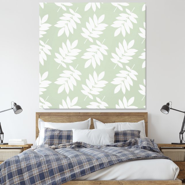 Lienzo Patrón de hoja mayor blanco y verde (Insitu(Dormitorio))