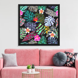 Lienzo Patrón de hojas y flores tropicales vibrantes