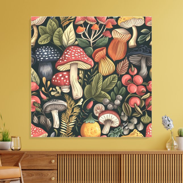 Lienzo Patrón de hongos botánicos vintage (Insitu (Sala de estar))