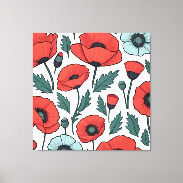 Lienzo Patrón de Ilustracion de las flores de adormidera  (Anverso)