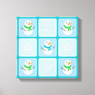 Lienzo Patrón de invierno de snowman y copos de nieve
