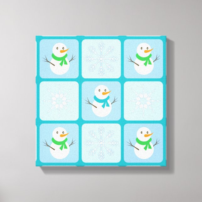 Lienzo Patrón de invierno de snowman y copos de nieve (Anverso)