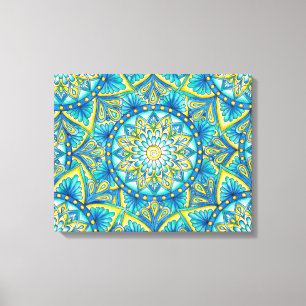 Lienzo Patrón de Mandala azul turquesa amarillo