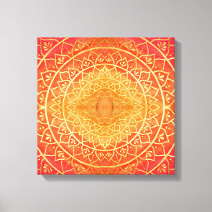 Lienzo Patrón de Mandala Naranja Dorado Rojo Brillante