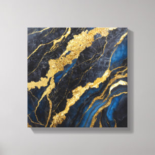 Lienzo Patrón de mármol azul con oro
