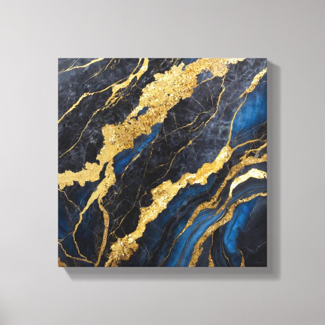 Lienzo Patrón de mármol azul con oro (Anverso)