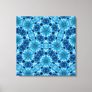 Lienzo Patrón de mosaico chino con flor azul índigo