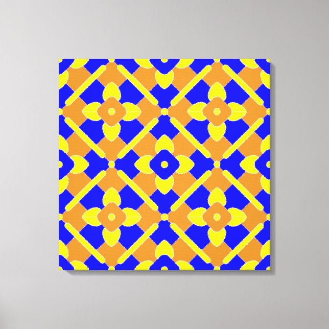 Lienzo Patrón de mosaico español amarillo azul naranja (Anverso)