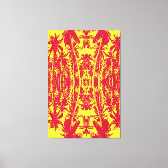Lienzo Patrón de palmeras en rojo y amarillo (Anverso)
