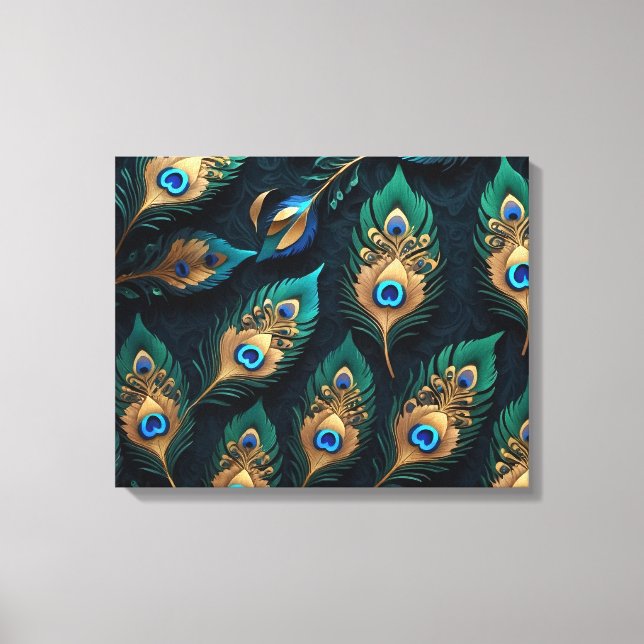 Lienzo Patrón de plumas de papercut Peacock (Anverso)