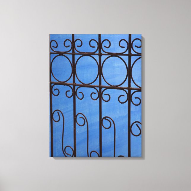 Lienzo Patrón de puerta de hierro en azul, Cuba (Anverso)