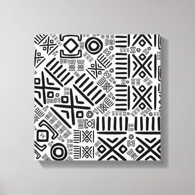Lienzo Patrón étnico africano - blanco y negro #8 (Anverso)